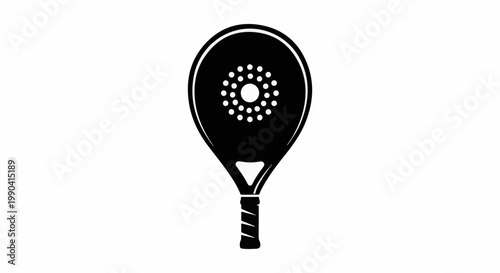 Simple black silhouette of a padel tennis racket on a white background