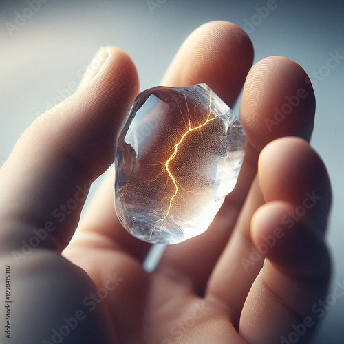 Ice Shard with Golden Veins in Hand