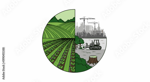 Divided circle showing agriculture, construction, and deforestation