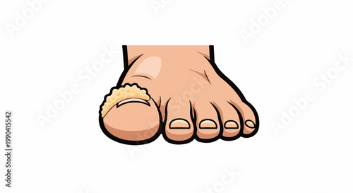 A close-up illustration shows a human foot with a blister on the big toe