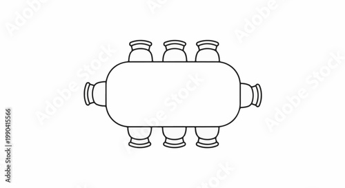 Outline of a manifold with multiple outlets on top and bottom, and two on each side