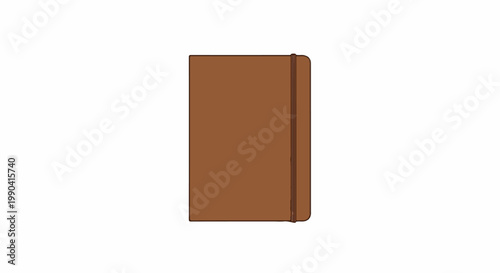 Brown notebook with elastic closure, minimalist design, white background