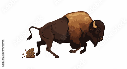 Pixelated bison animal silhouette with a pile of excrement dropped behind