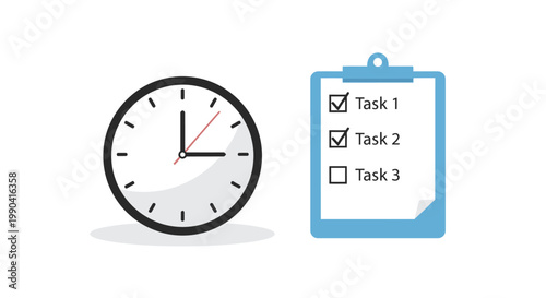 Minimalist clock and blue clipboard with task checklist