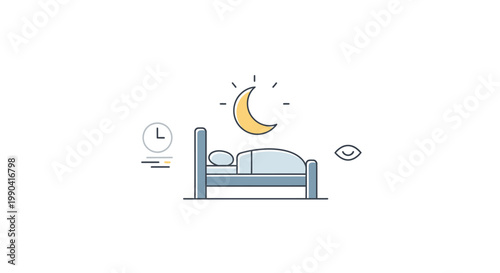 Minimalist illustration of a person sleeping in bed at night