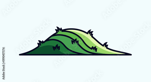 A stylized green grassy hill with flowing lines and tufts of grass