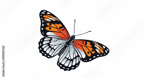 A detailed illustration of a monarch butterfly with orange, black, and white wings
