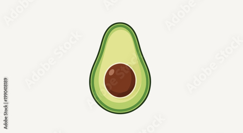 A simple, clean, flat graphic illustration of a halved avocado with a brown pit against a light background