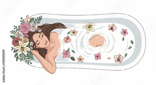 Serene woman enjoying a floral bath