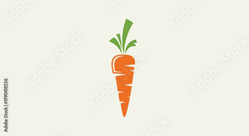 A stylized orange carrot with green leaves on a light background