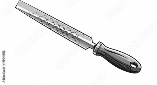 A metal file with a textured handle rests on a plain white background