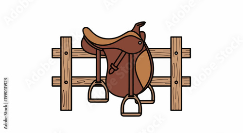 Cartoon saddle on a wooden fence