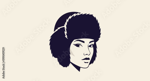 Stylized portrait of a woman wearing a furry winter hat