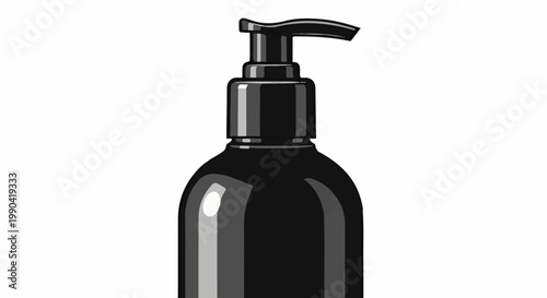 Black pump dispenser bottle with smooth curves, isolated on white
