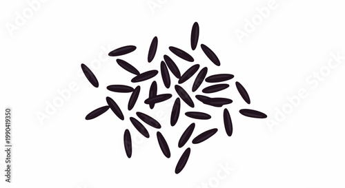 Scattered oval-shaped dark purple grains on a white background