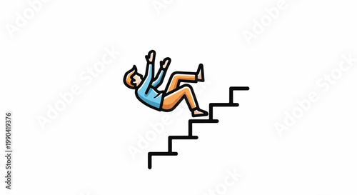 Stylized figure tumbles down stairs in cartoon style