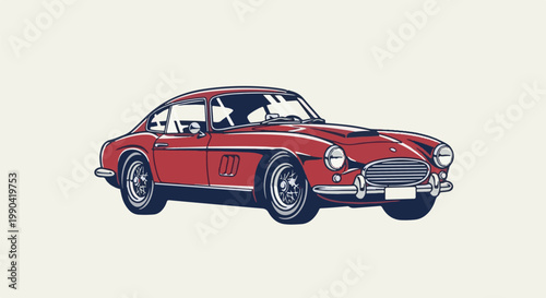 Vintage red coupe automobile with chrome accents and spoked wheels, displayed on a light background