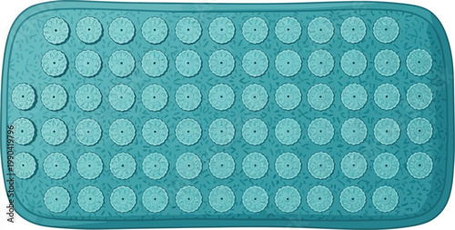 Acupressure mat features spikes for therapeutic relief of body muscle pain.