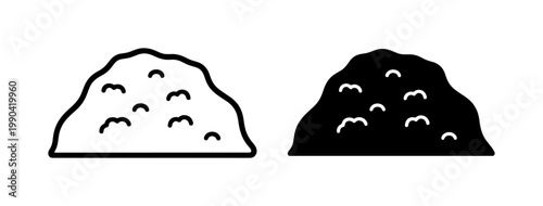 Soil pile icon set with outline and solid silhouette