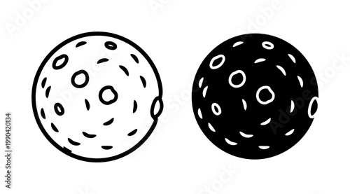 Hand Drawn Moon Icon Set in Black and White