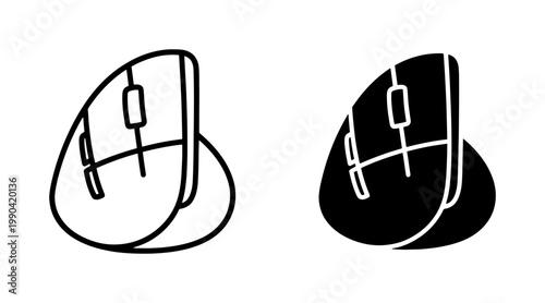 Ergonomic Vertical Computer Mouse Line and Silhouette Icons