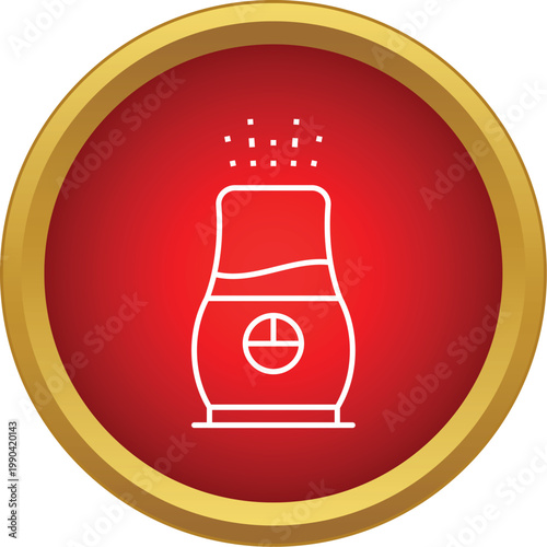Air freshener or aroma diffuser spraying fragrance, presented as an outline icon on a red background