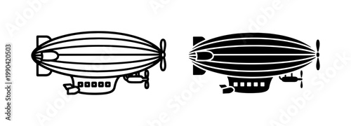 Vintage Steampunk Zeppelin Airship Vector Icons