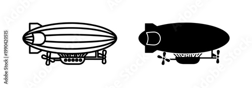 Vintage Steampunk Airship Blimp Icon Set