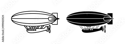 Vintage Zeppelin Airship Icon Set in Black and White