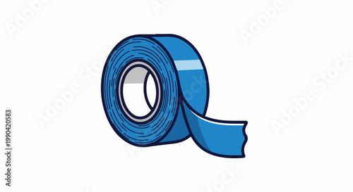 A blue roll of tape with a piece unrolled, isolated on white