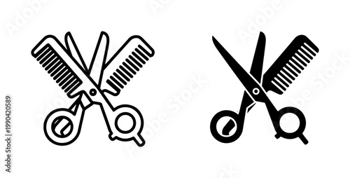 Barber Scissors and Comb Crossed Icon Set
