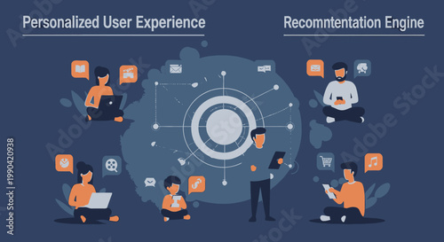 Flat illustration showing personalized user experience and recommendation engine