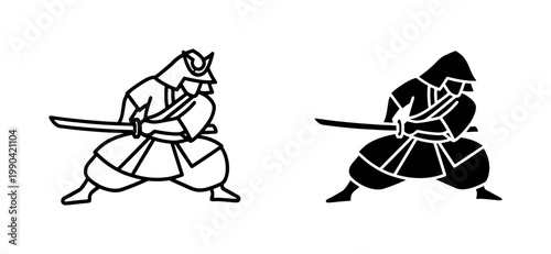 Japanese Samurai Warrior Silhouette Holding Katana Sword Vector