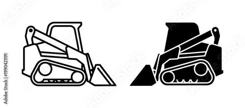 Картината върху платно Skid Steer Loader Vector Icons with Tracked Chassis