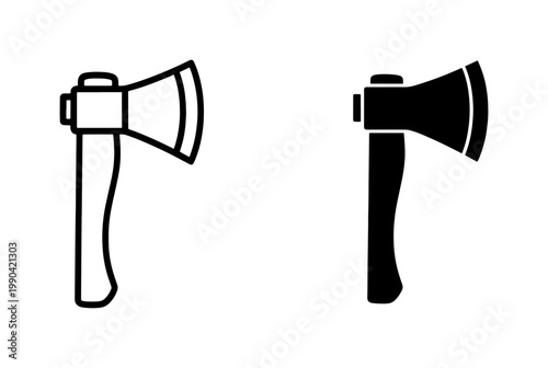 Axe icon set with outline and solid black silhouette styles