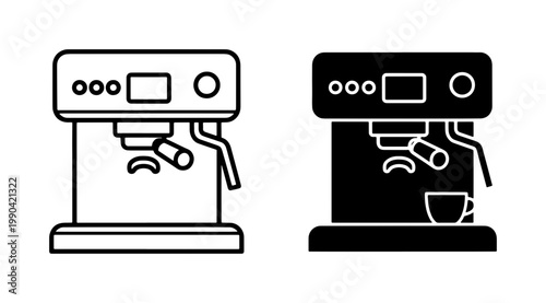 Espresso machine icon set in outline and solid style