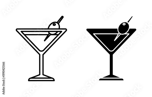 Martini Glass with Olive Icon Set