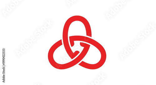 Antivirus shield icon with red interlaced ribbon loops, protection and cyber security symbol on white background