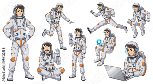 Diverse Astronaut Poses Collection for Space Exploration Themes.