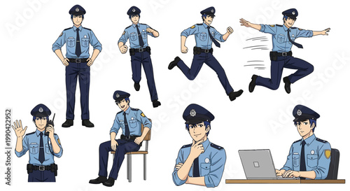 Police Officer Character Poses Collection.