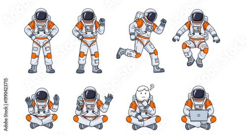 Collection of Astronauts in Various Poses and Activities.