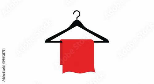 Hanger clothing icon with red folded garment graphic and white background for wardrobe organization concept