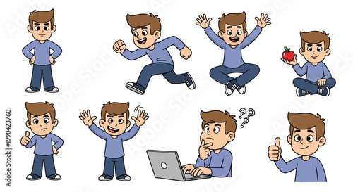 Fotografia Collection of Cartoon Boy Poses and Actions.