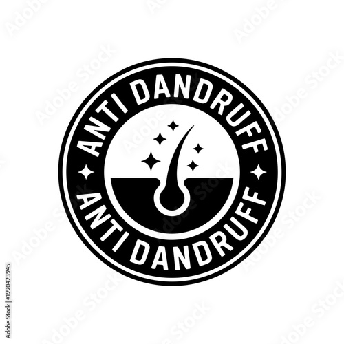 Anti dandruff shampoo logo with hair and stars on white background
