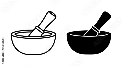 Mortar and Pestle Icon Set for Pharmacy or Kitchen