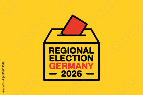 Illustration of a ballot box with a red ballot paper for the Germany regional election in 2026
