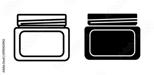 Cosmetic Cream Jar Icon Set in Outline and Glyph Style