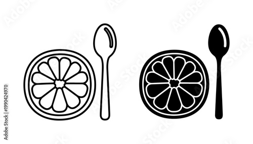 Grapefruit slice and spoon icon set