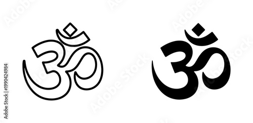 Om Hindu Spiritual Symbol Outline and Solid Black Icons