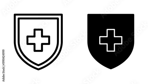 Medical Shield Icon Set for Health Protection and Safety